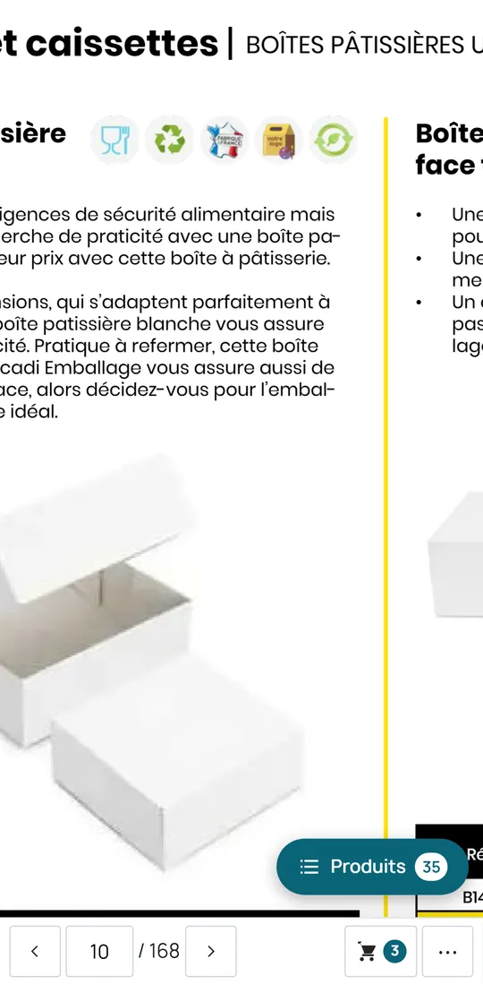 Page zoomée par double-tap sur téléphone, texte net, panier avec 3 articles.